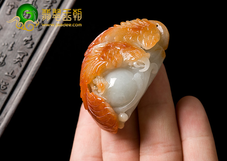 糯冰种红黄翡缅甸翡翠A货大展宏图挂件