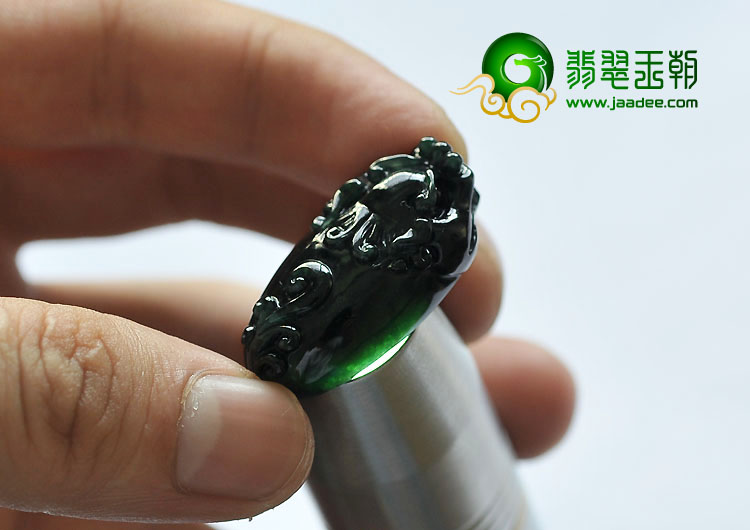 冰种墨翠缅甸翡翠A货貔貅挂件