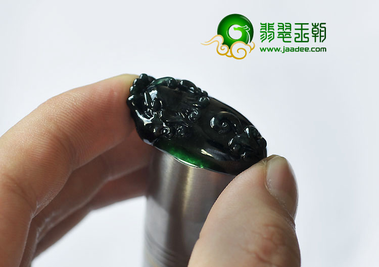 冰种墨翠缅甸翡翠A货貔貅挂件