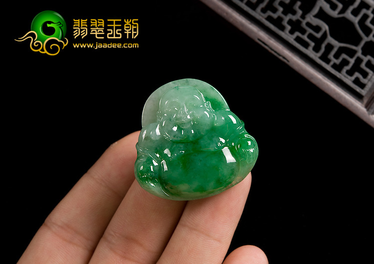 糯冰种翠色缅甸翡翠A货玉佛挂件