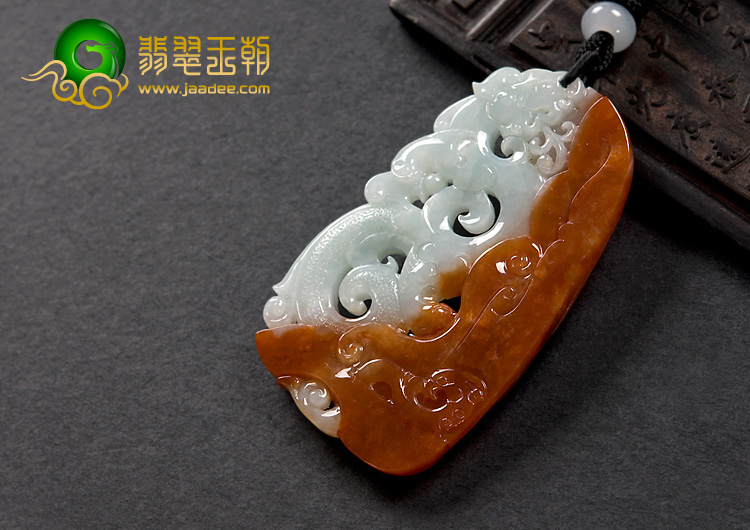 糯冰种红翡缅甸翡翠A货仿古龙挂件