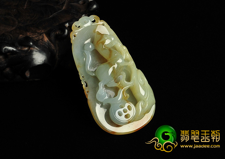 糯冰种飘黄花缅甸翡翠A货生肖狗挂件