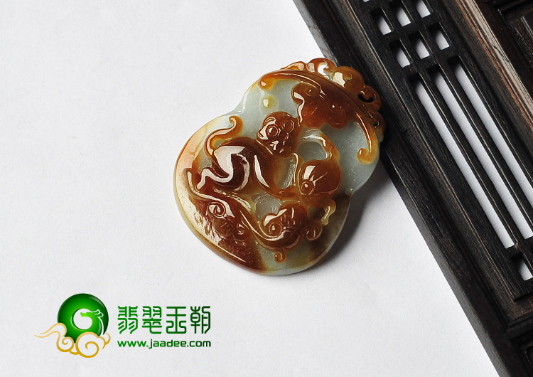 糯冰种褐翡缅甸翡翠A货生肖猴挂件
