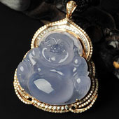 冰种紫罗兰缅甸翡翠A货镶玫瑰金玉佛胸坠（真钻）