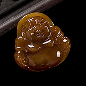 糯冰种褐黄翡缅甸翡翠A货玉佛挂件
