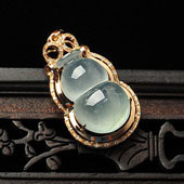 冰玻种缅甸翡翠A货镶玫瑰金葫芦胸坠（真钻）