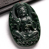 糯冰种墨翠缅甸翡翠A货观音挂件