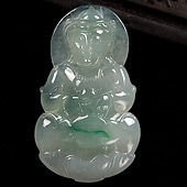 冰种晴水略飘翠缅甸翡翠A货观音挂件
