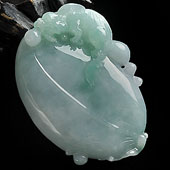 糯冰种飘翠缅甸翡翠A货貔貅福瓜挂件