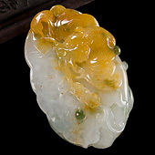 糯冰种黄翡飘花缅甸翡翠A货龙头如意挂件