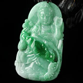 糯冰种翠色缅甸翡翠A货观音挂件