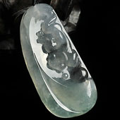 (超值推荐)冰（乌鸡种）水墨色缅甸翡翠A货如意寿挂件