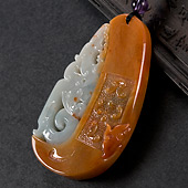 糯冰种红黄翡缅甸翡翠A货仿古龙牌挂件