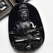 细糯种墨翠缅甸翡翠A货观音挂件