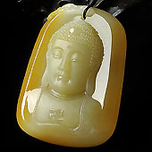 糯冰种黄翡缅甸翡翠A货释迦牟尼挂件