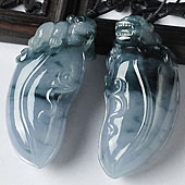 冰种飘花缅甸翡翠A货貔貅福瓜挂件（一对）