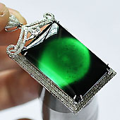 冰玻种墨翠缅甸翡翠A货镶白金方牌胸坠（真钻）