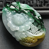 糯冰种三彩缅甸翡翠A货花开富贵挂件