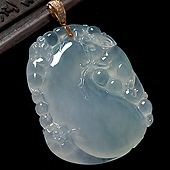 冰种晴水缅甸翡翠A货镶玫瑰金扣福瓜挂件