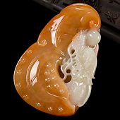 糯冰种红黄翡缅甸翡翠A货仿古龙头挂件