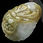 糯冰种褐翡缅甸翡翠A货蝶恋花挂件