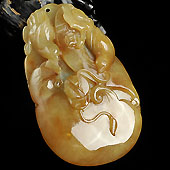 糯冰种褐黄翡缅甸翡翠A货双喜如意挂件