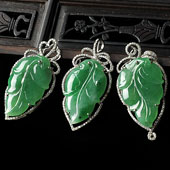 冰种苹果绿缅甸翡翠A货镶9k白金金枝玉叶胸坠（真钻）（单价）