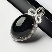 冰种墨翠缅甸翡翠A货镶银胸坠（水钻）