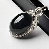 冰种墨翠缅甸翡翠A货镶银胸坠（水钻）