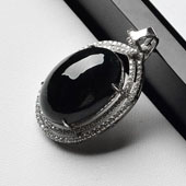 冰种墨翠缅甸翡翠A货镶银胸坠（水钻）