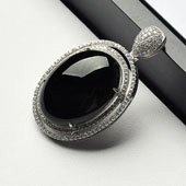 冰种墨翠缅甸翡翠A货镶银胸坠（水钻）