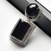 糯冰种墨翠缅甸翡翠A货镶银胸坠（水钻）