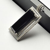 糯冰种墨翠缅甸翡翠A货镶银胸坠（水钻）