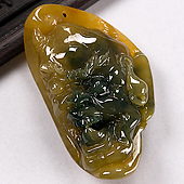 糯冰种褐黄翡缅甸翡翠A货鬼头挂件