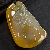 冰种黄翡略飘花缅甸翡翠A货龙行如意挂件