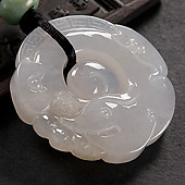 冰种略带褐翡缅甸翡翠A货如意环挂件