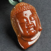 (超值推荐)糯冰种红翡缅甸翡翠A货释迦牟尼头挂件