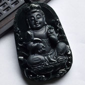 冰种墨翠缅甸翡翠A货观音挂件