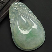 冰种略飘翠缅甸翡翠A货双龙如意挂件