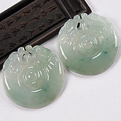 冰种飘花缅甸翡翠A货双龙如意挂件（一对）