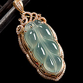 冰种晴水缅甸翡翠A货镶玫瑰金金枝玉叶胸坠（真钻）