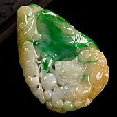 糯冰种黄加绿缅甸翡翠A货福寿如意挂件