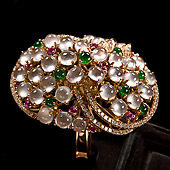 冰玻种阳绿缅甸翡翠A货镶玫瑰金美蕾缤纷胸坠戒指（真钻）