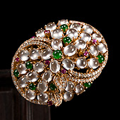 冰玻种阳绿缅甸翡翠A货镶玫瑰金美蕾缤纷胸坠/戒指（真钻）