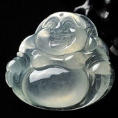 冰玻种淡晴水缅甸翡翠A货玉佛挂件