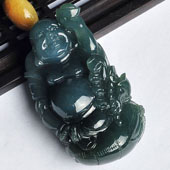 冰种油青缅甸翡翠A货布袋和尚挂件