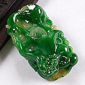 糯冰种黄加绿缅甸翡翠A货龙头如意挂件