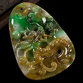 糯冰种黄加绿缅甸翡翠A货龙行如意挂件