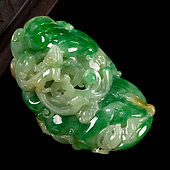 糯冰种黄加绿缅甸翡翠A货螭龙如意挂件