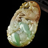 糯冰种黄加绿缅甸翡翠A货凤凰如意挂件